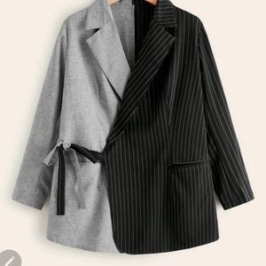 Two Tone Striped Tie Side Blazer